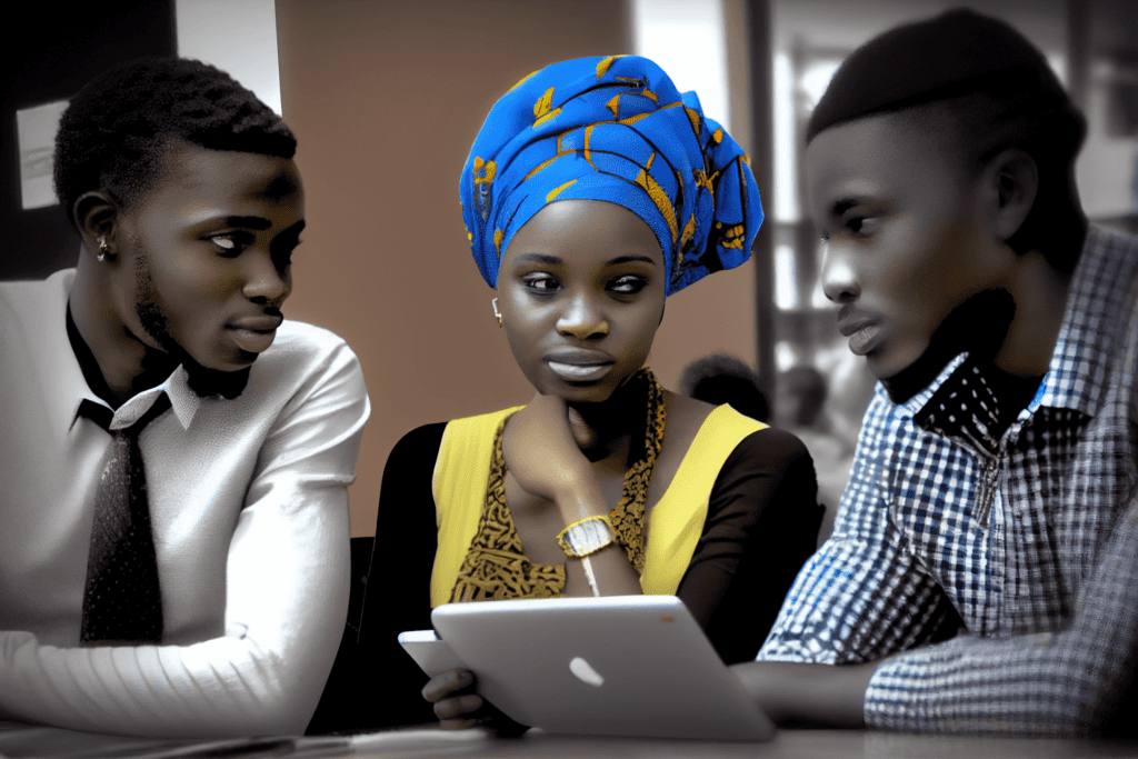 Nigerian graduate: Picture of a young lady and two young men networking