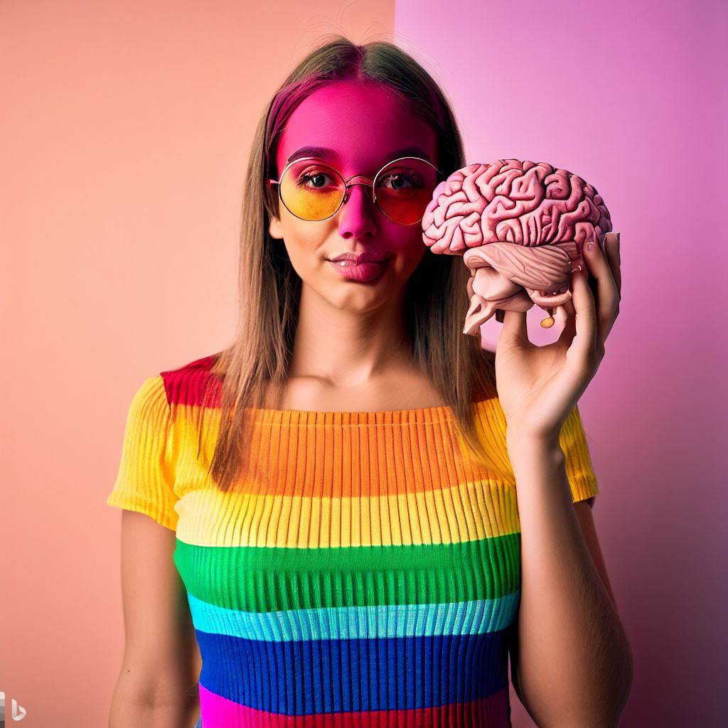 a lady holding a brain with different colors